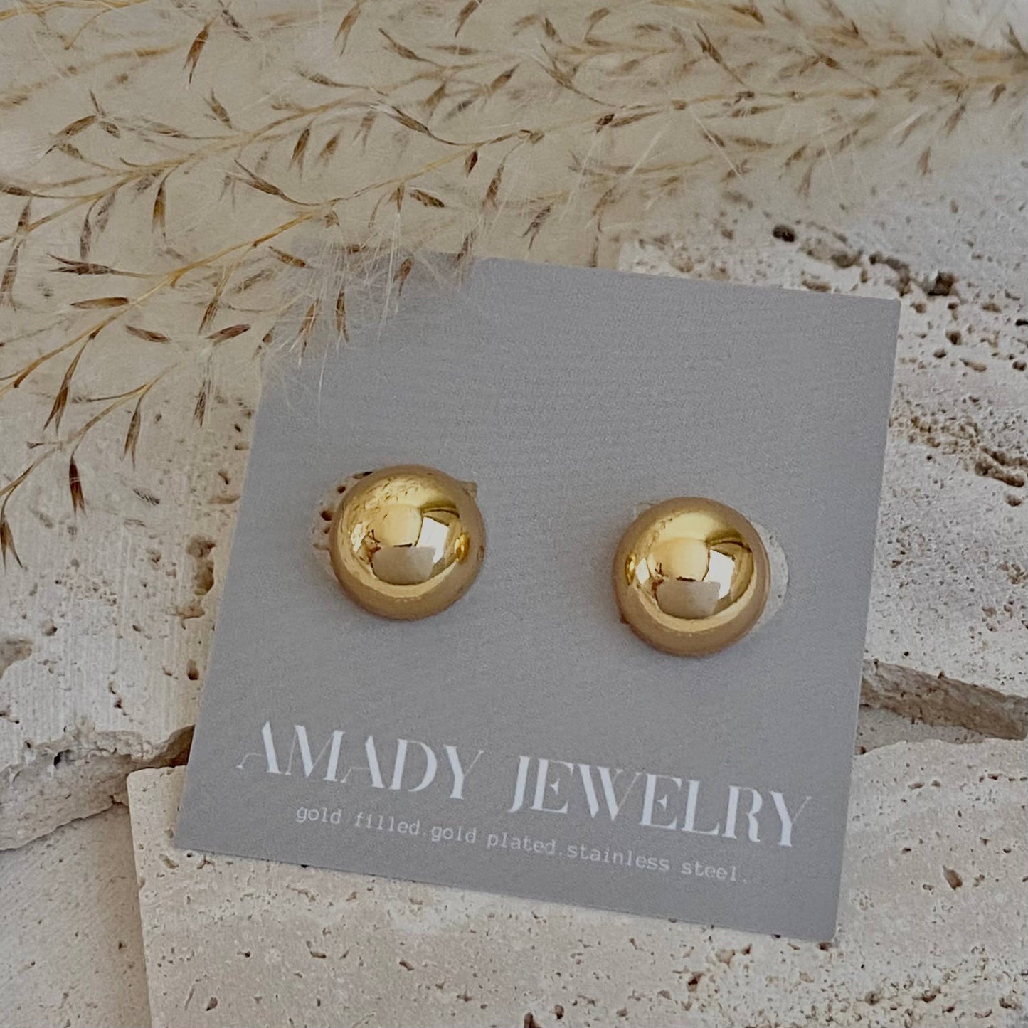 Half Dot Stud Post earrings 18k Gold Filled statement 