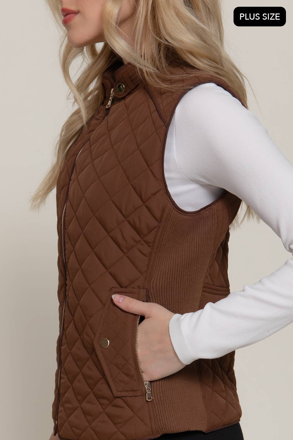 Suede Piping Quilted Padding Vest Active Basic | Active USA
