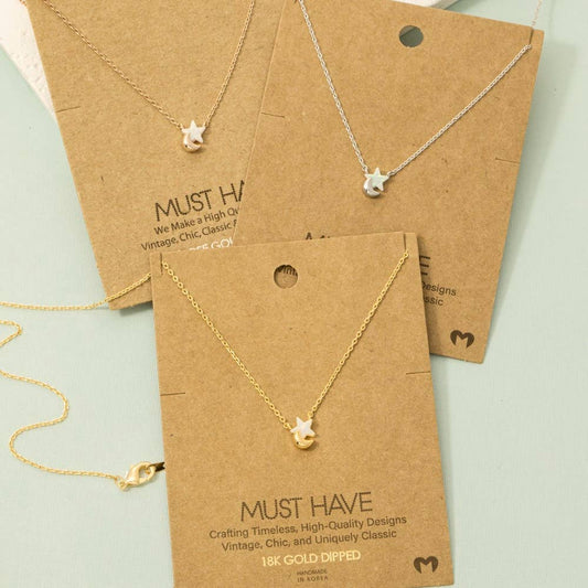 Gold Dipped Mini Star Moon Charm Necklace Fame Accessories