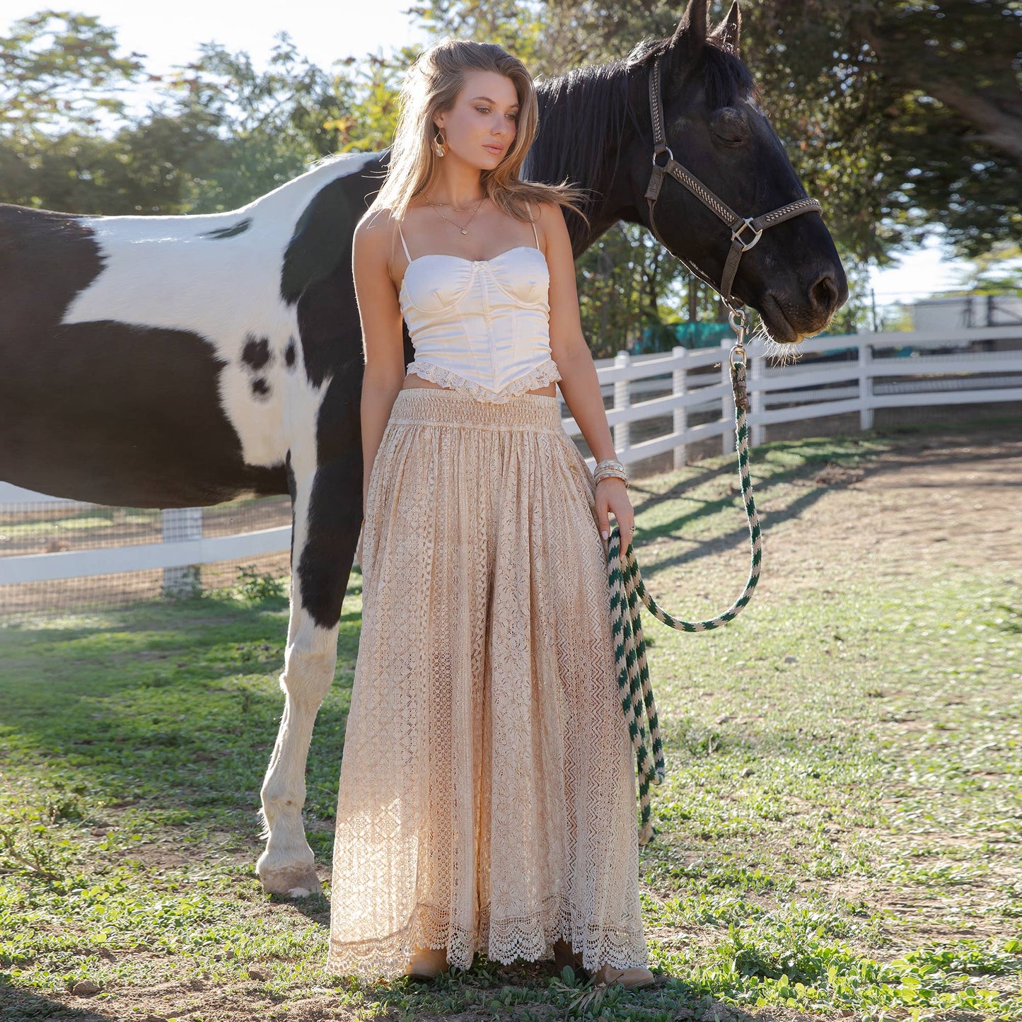 Desert Dream Flow Trousers — All-Lace Shirred Waist