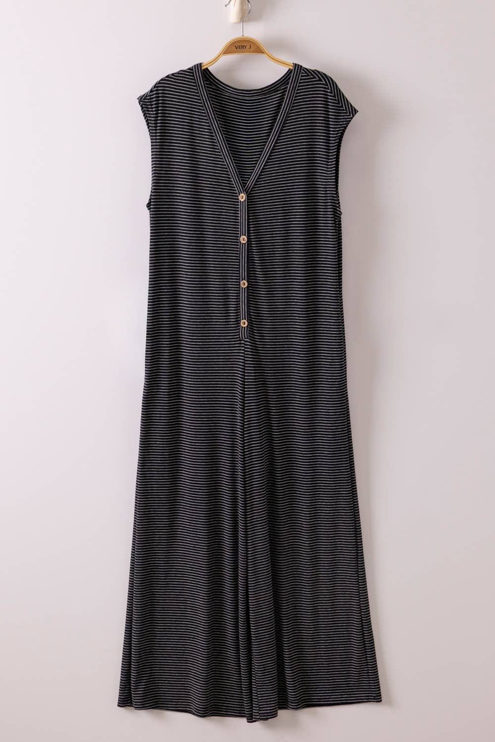 VERY J- Plus Size Striped Knit Button Down Jumpsuit - 926 West