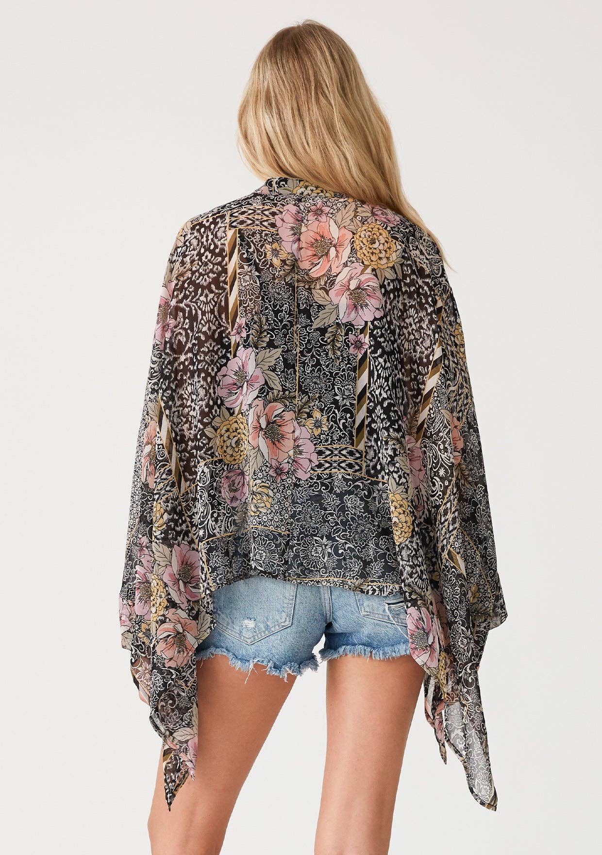 Sheer Floral Asymmetric Button Front Blouse 926 WEST