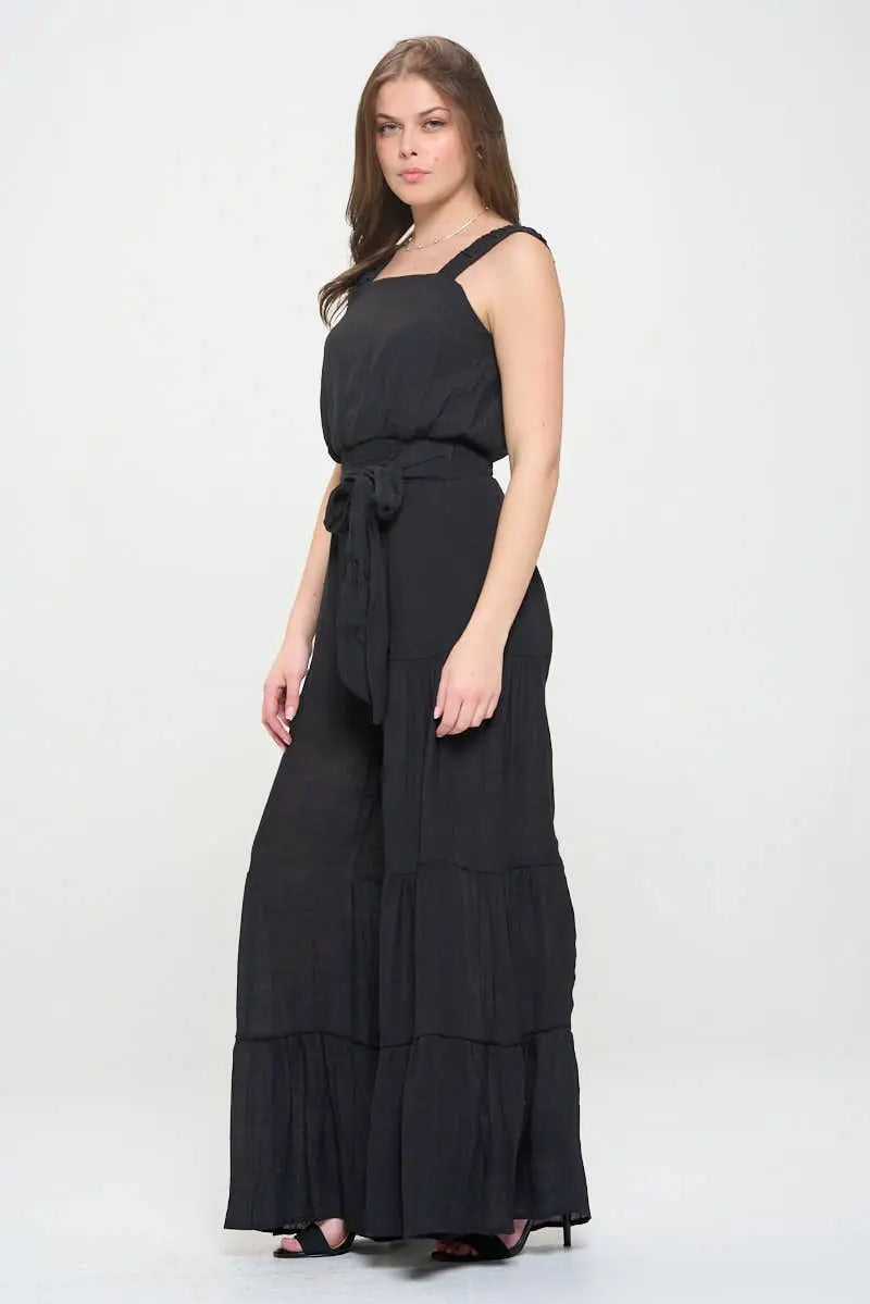 Women's Black ELASTIC STRAP TIERED JUMPSUIT 926 West