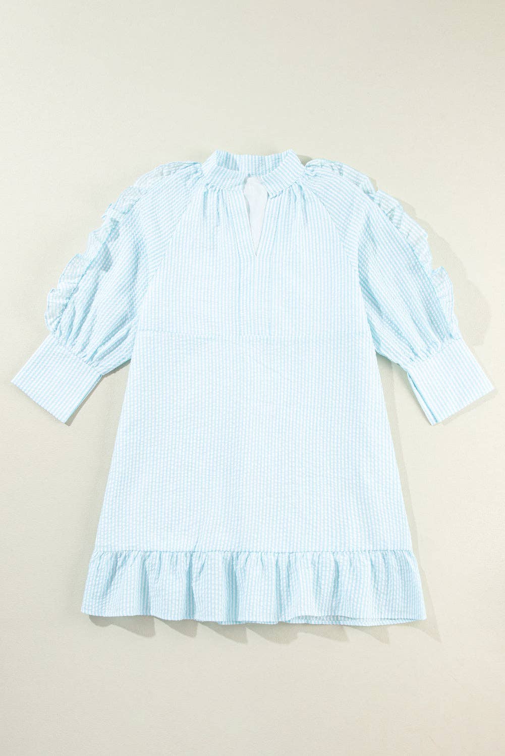 Stripe Ruffle 3/4 Sleeve Mini Dress 926 WEST