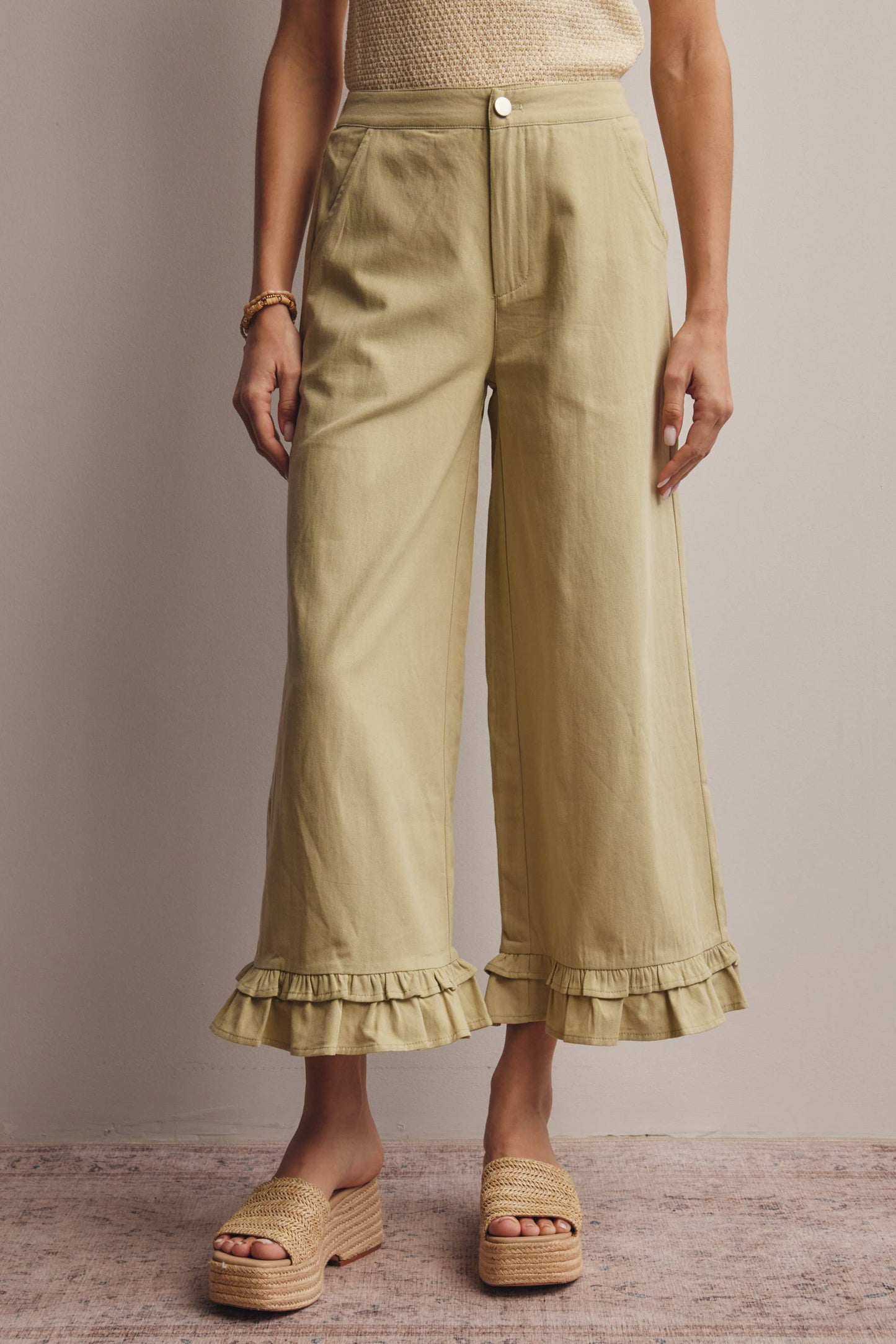 Forte - Ruffle Hem Wide-Leg Pants