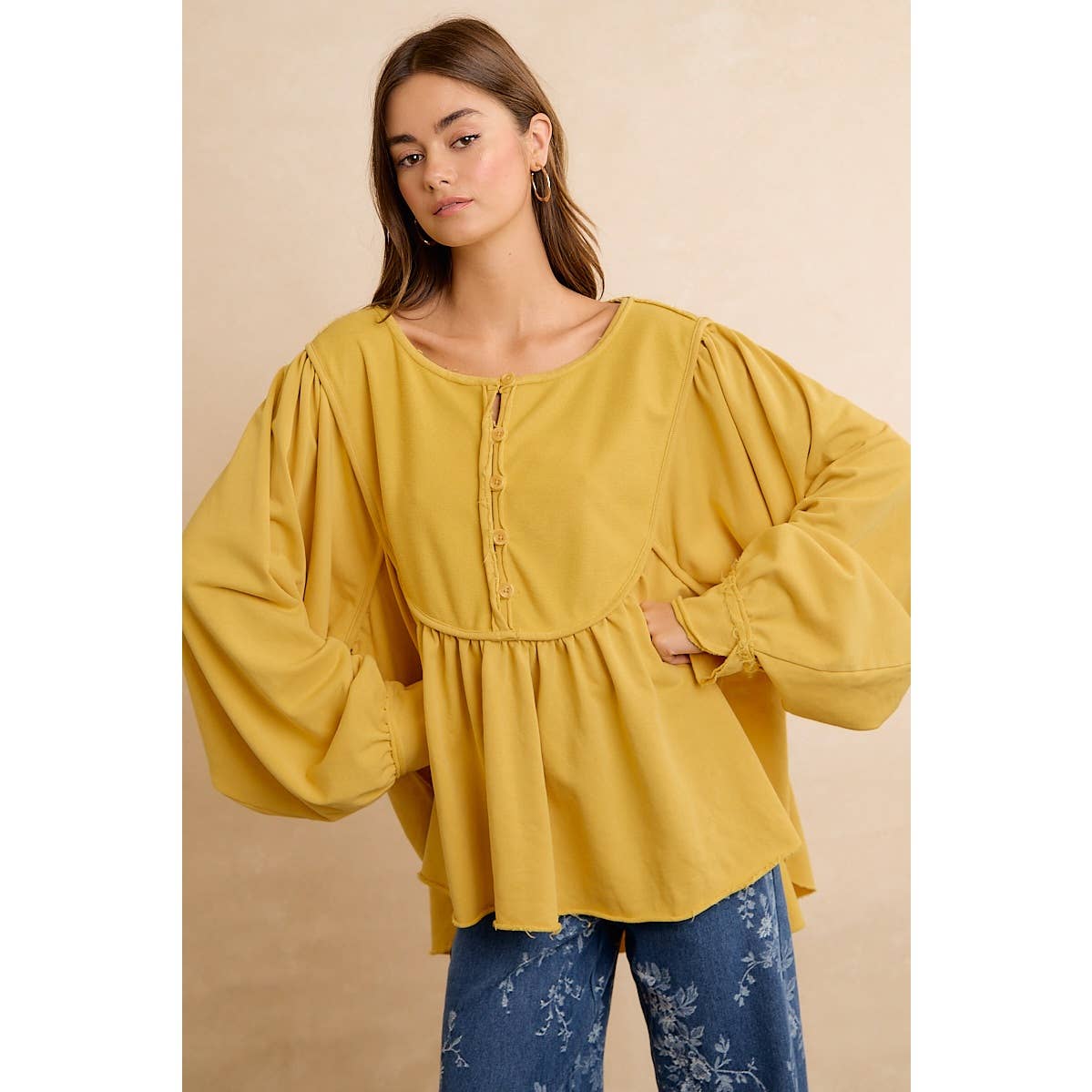 Vintage Mustard Peplum Sweatshirt