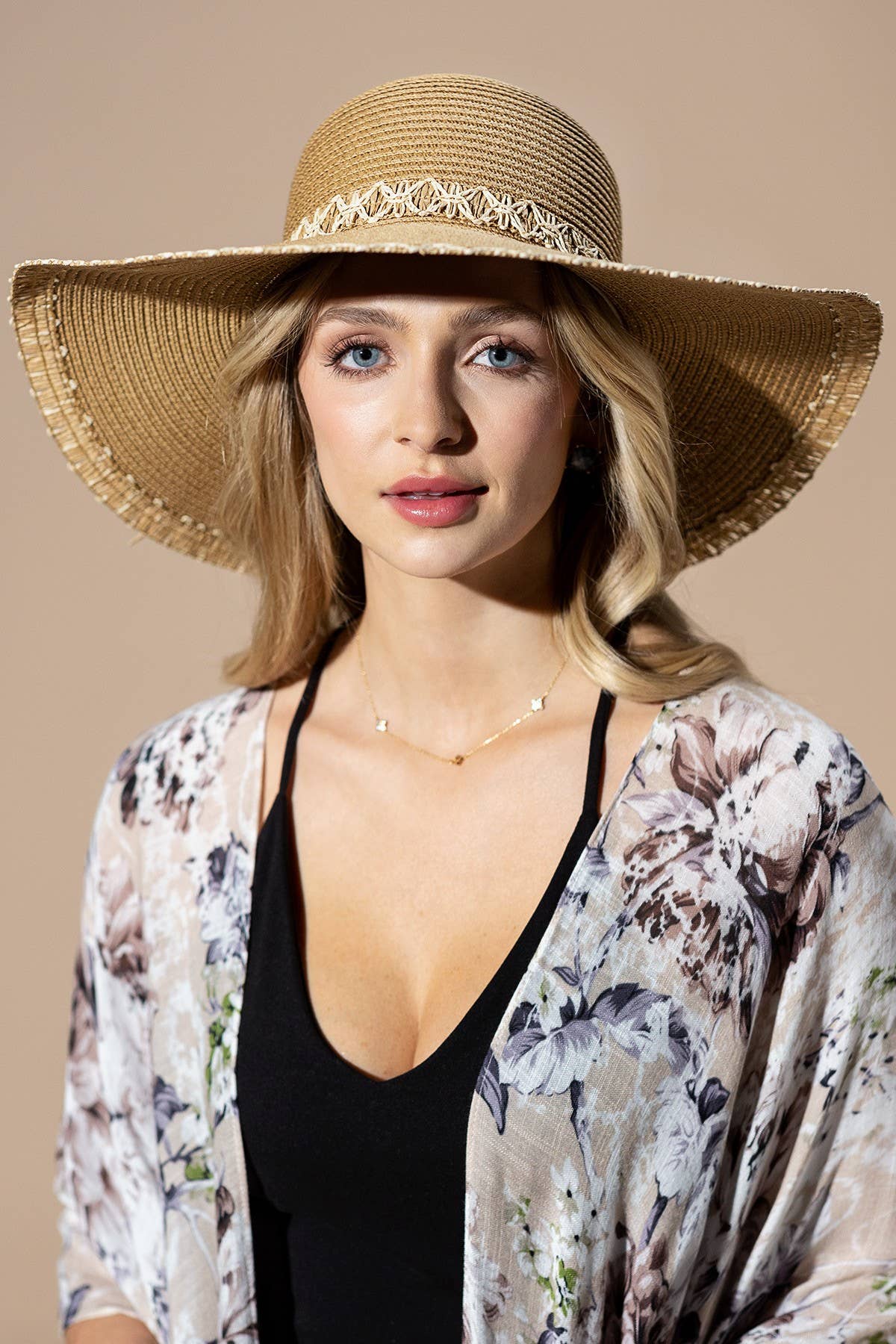 Edge Detail Wide Brim Floppy Straw Hat 926 WEST