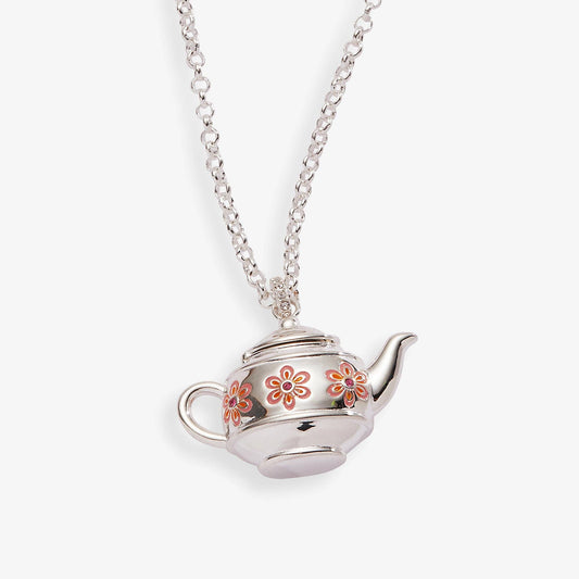 ALEX + ANI - Floral Teapot Locket Pendant Necklace