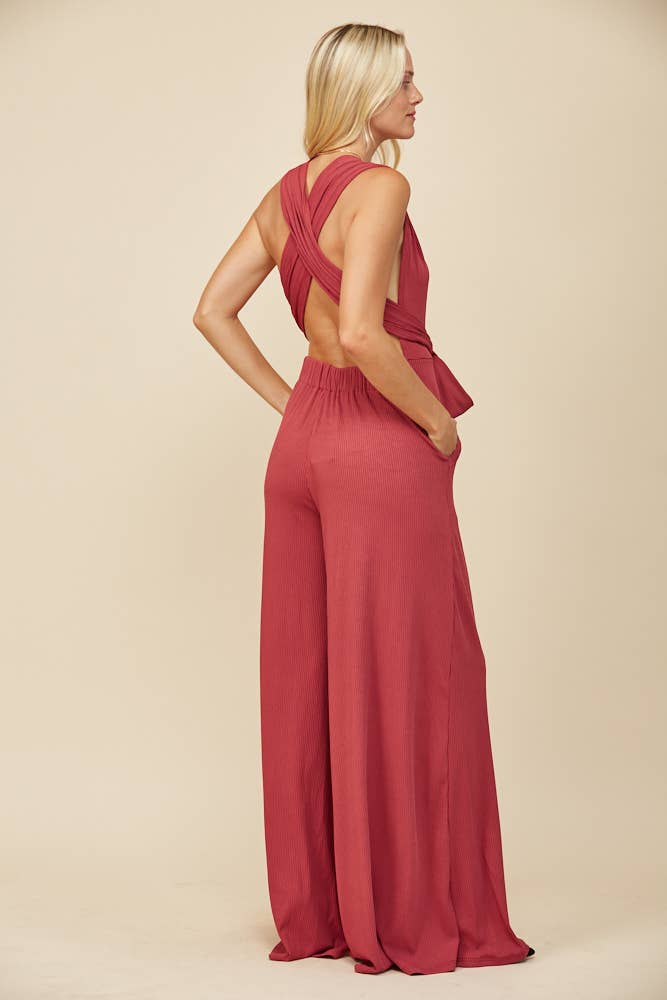 BOHO RIBBED MAGIC MULTIWEAR JUMPSUIT - MARSALA 926 WEST