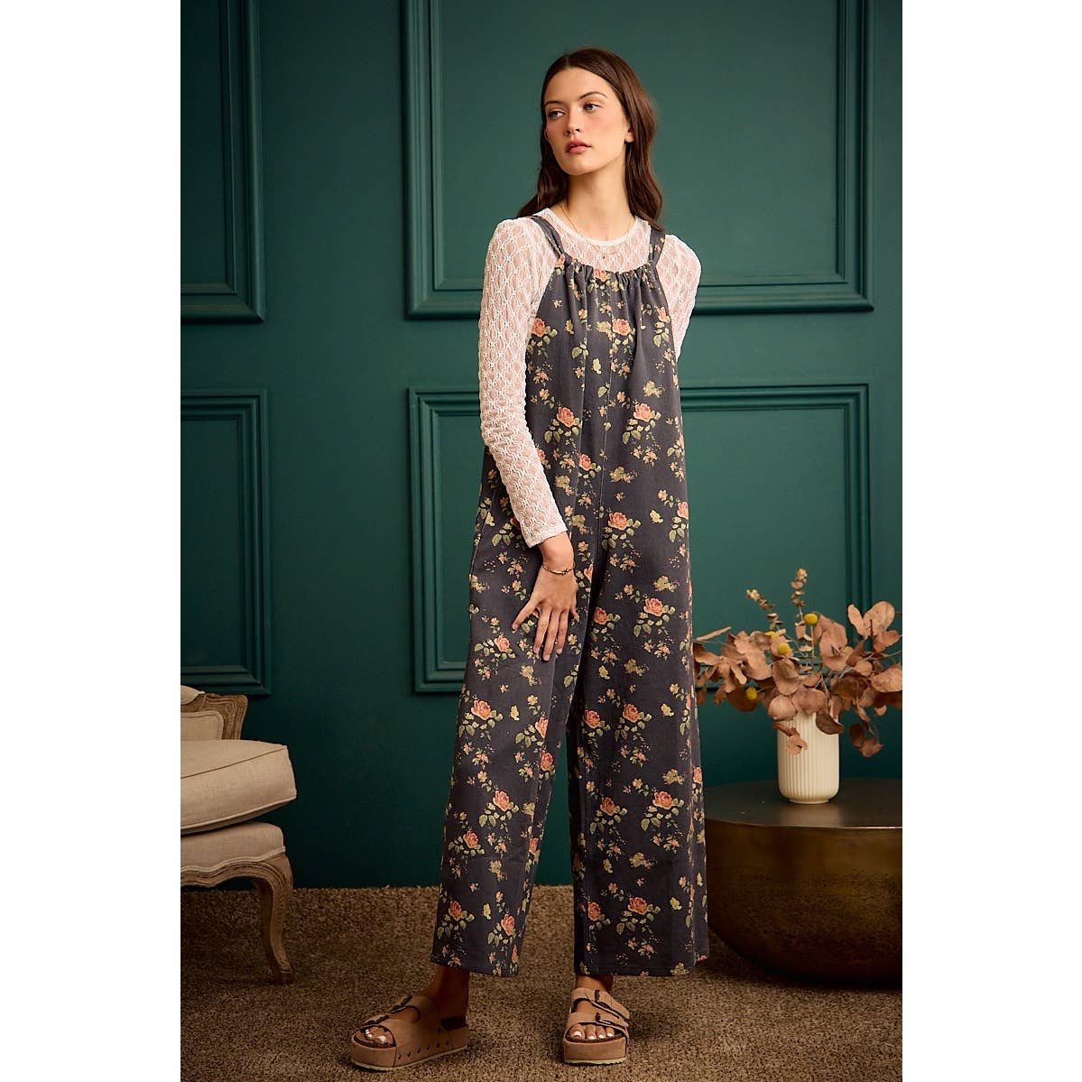 Floral Print Wide Leg Lightweight Jumpsuit