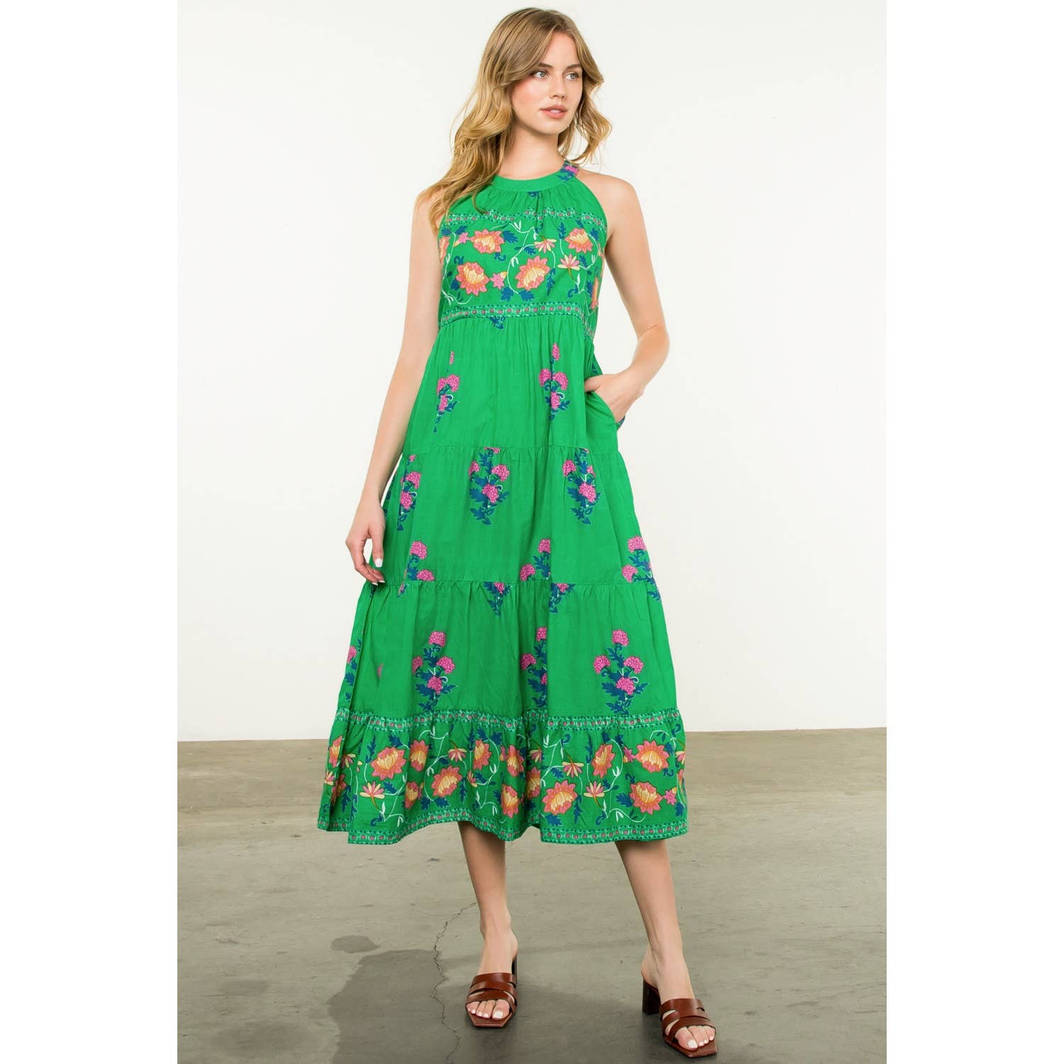 Halter Neck Floral Print Maxi Dress THML
