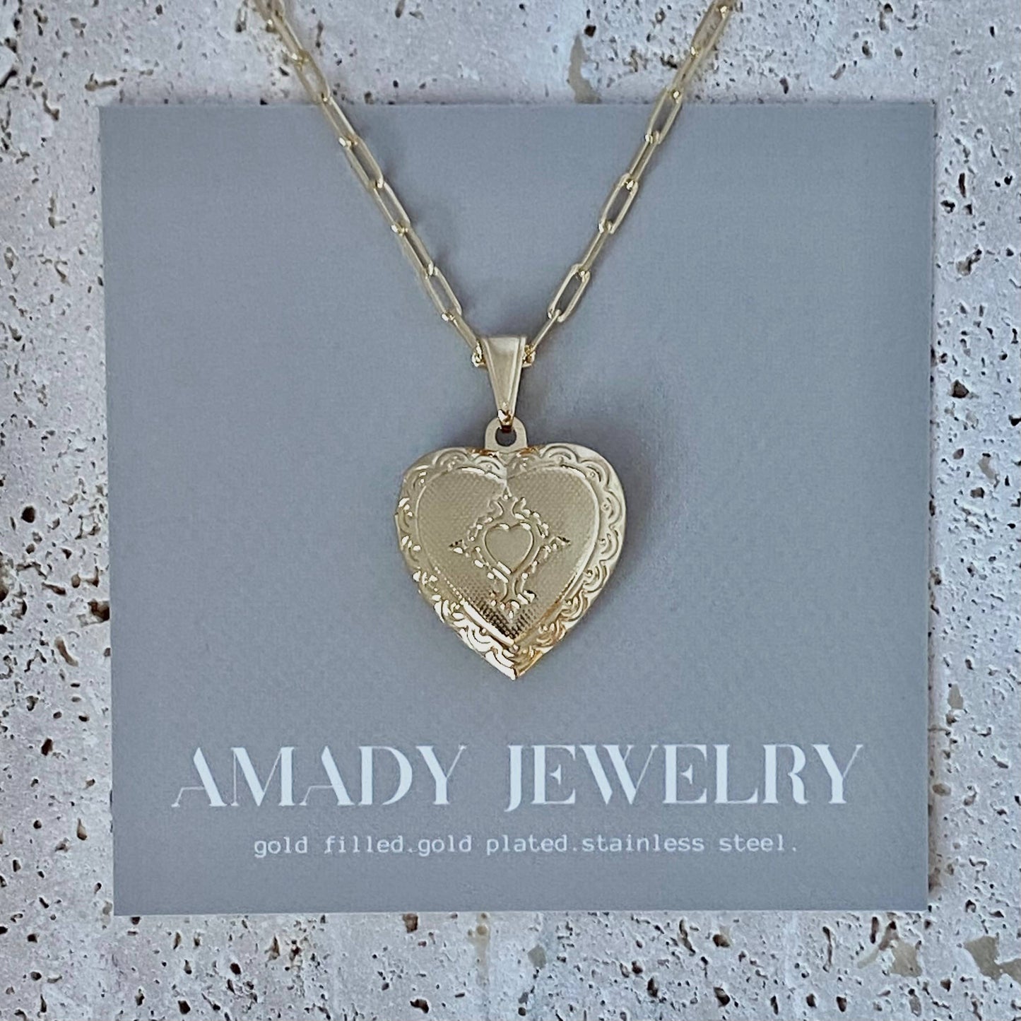 Heart Lock locket necklace engraved love gold filled photo 