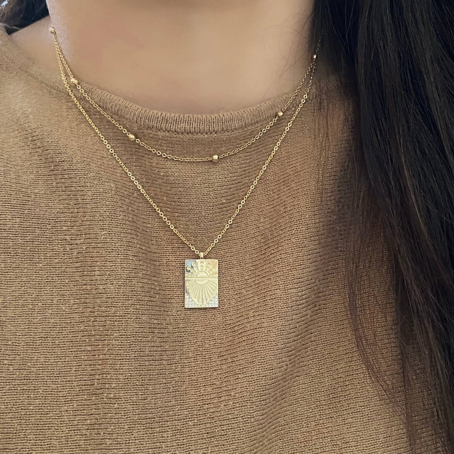 Sun Medallion Charm Pendant Necklace | 18K Gold Filled