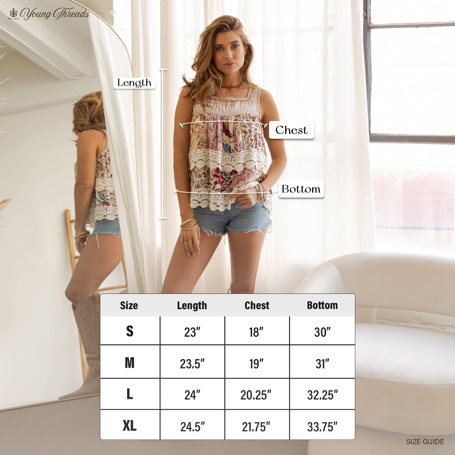 Boho Tiered Floral Print Tank Top with Lace Detailing