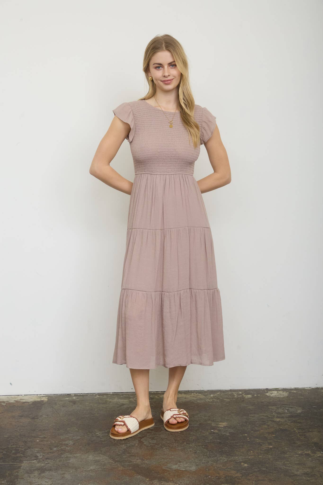 Blu Pepper - Tiered Smocked Short Sleeve Midi Dress - 926 West