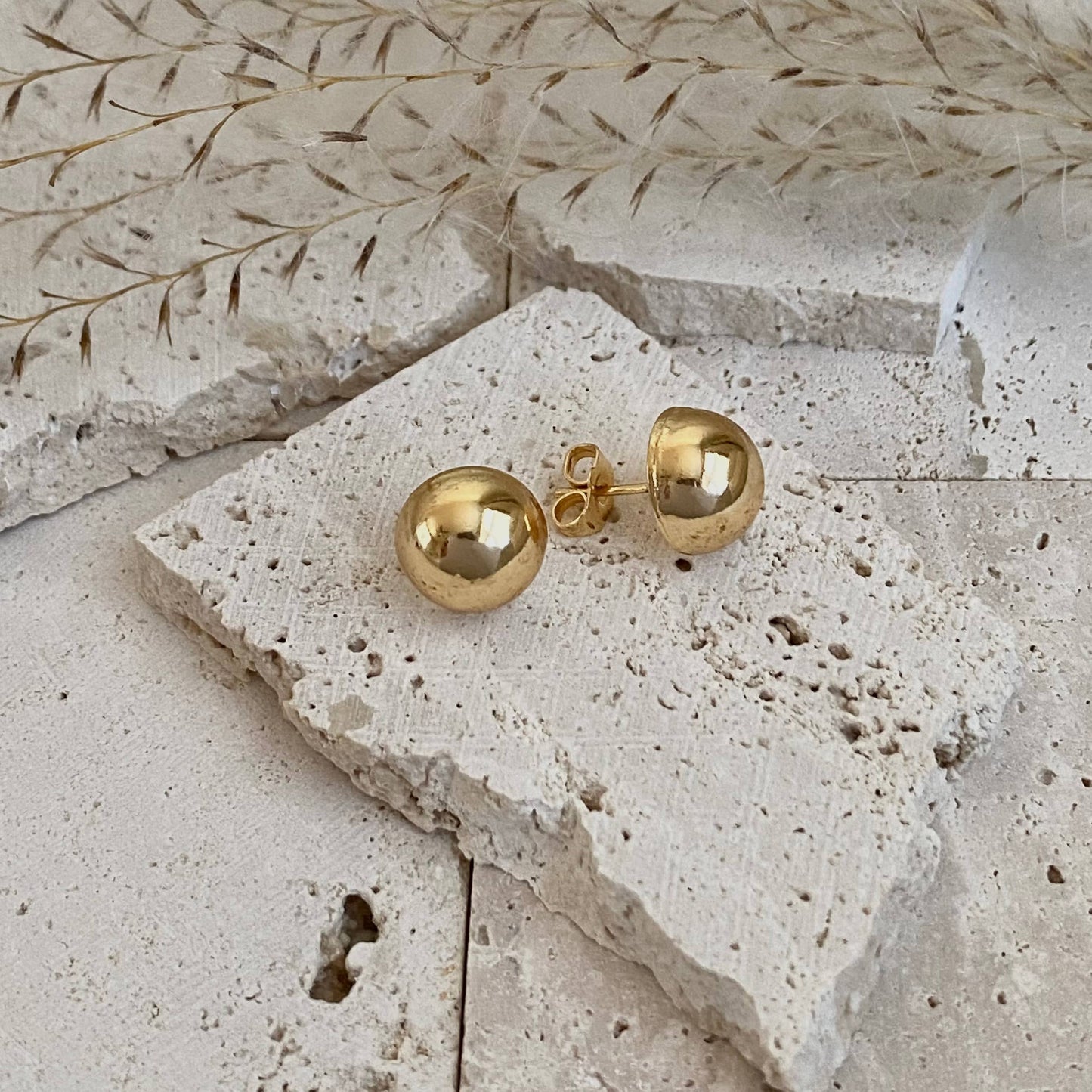 Half Dot Stud Post earrings 18k Gold Filled statement 