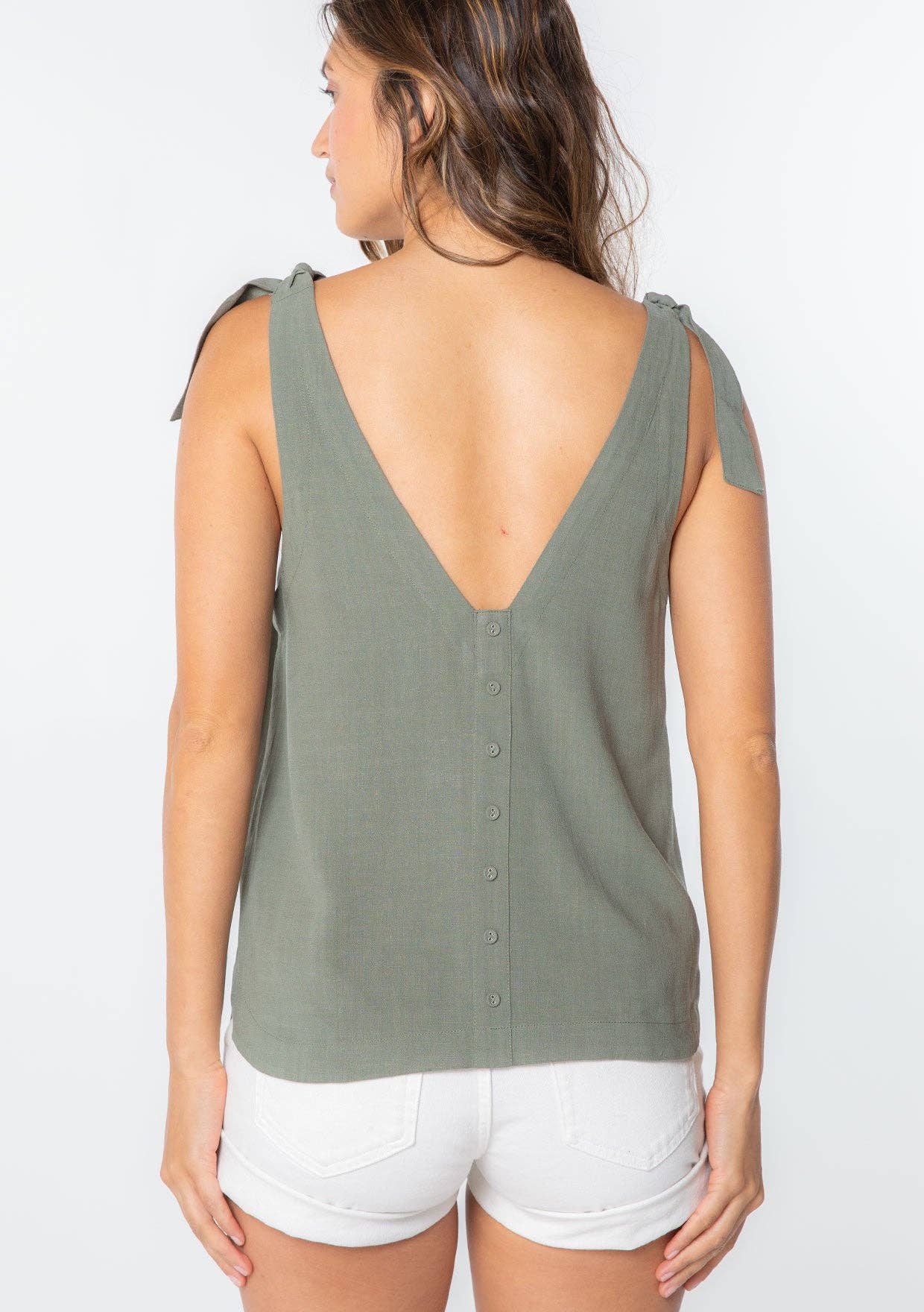 FINAL SALE- Linen Blend Double V Neck Tank Top 926 WEST