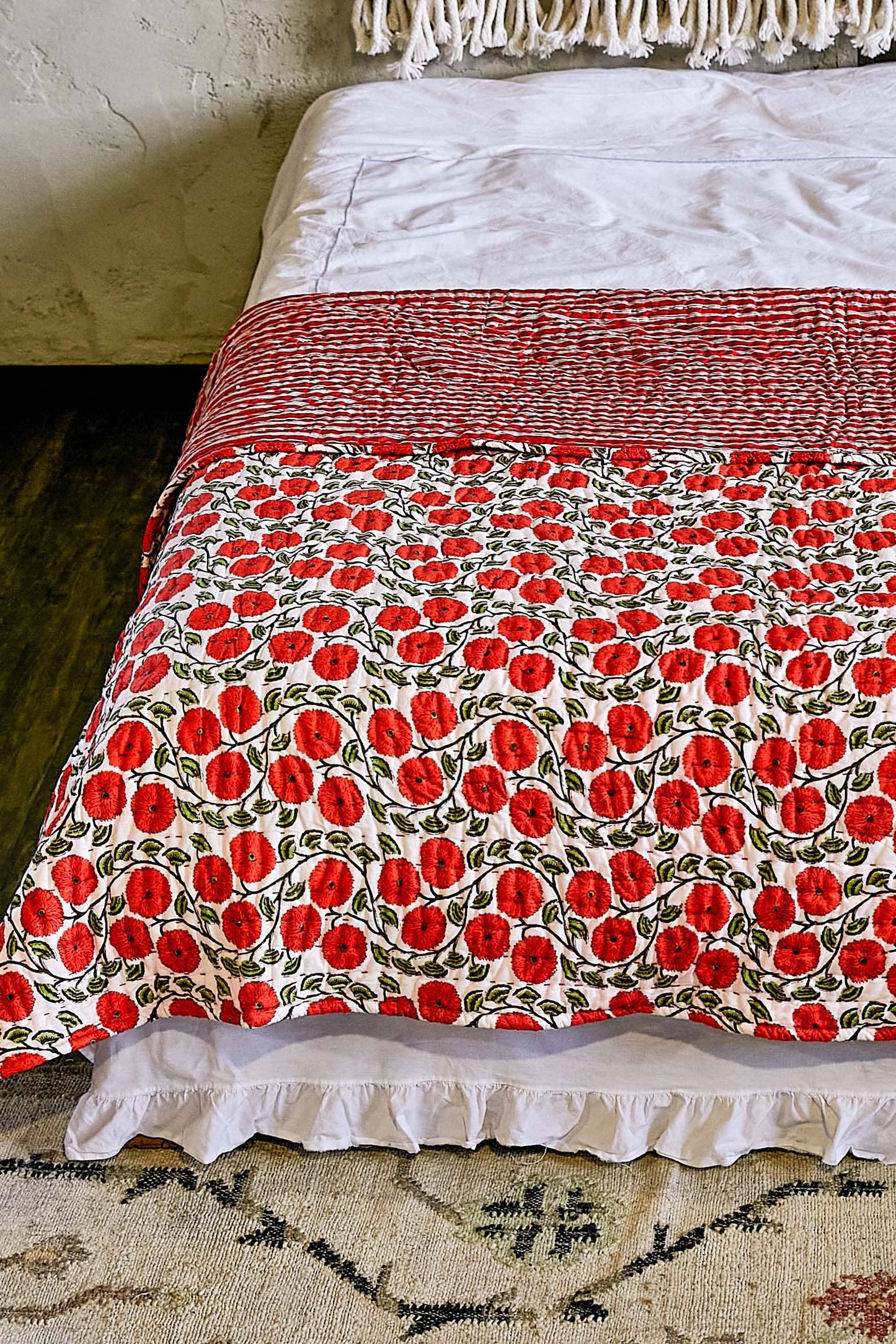 POL Boho Quilted Cotton Stripe Throw Blanket