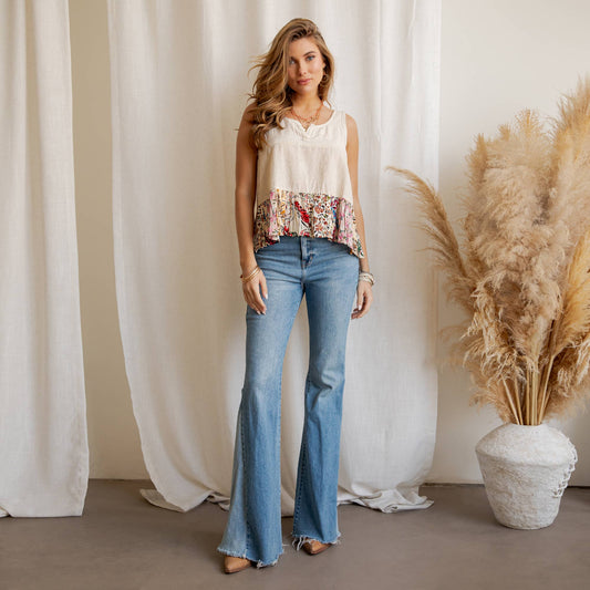 Bohemian Floral Print Peplum Tank – Sleeveless Summer Top