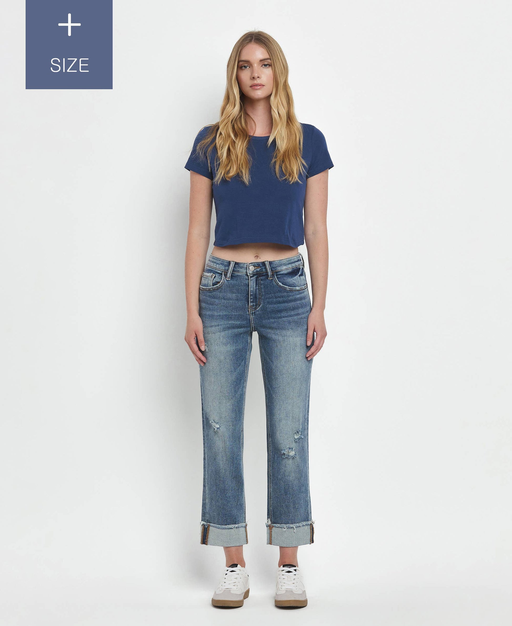 PLUS SIZE HIGH RISE CUFFED STRAIGHT JEANS LV1160-P Lovervet by VERVET