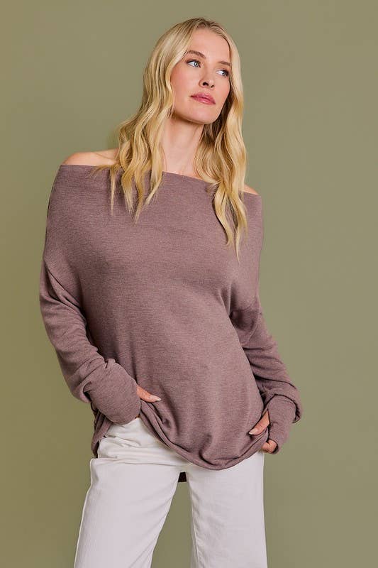 COWL NECK LONG SLEVEE OFF SHOULDER TOP GILLI