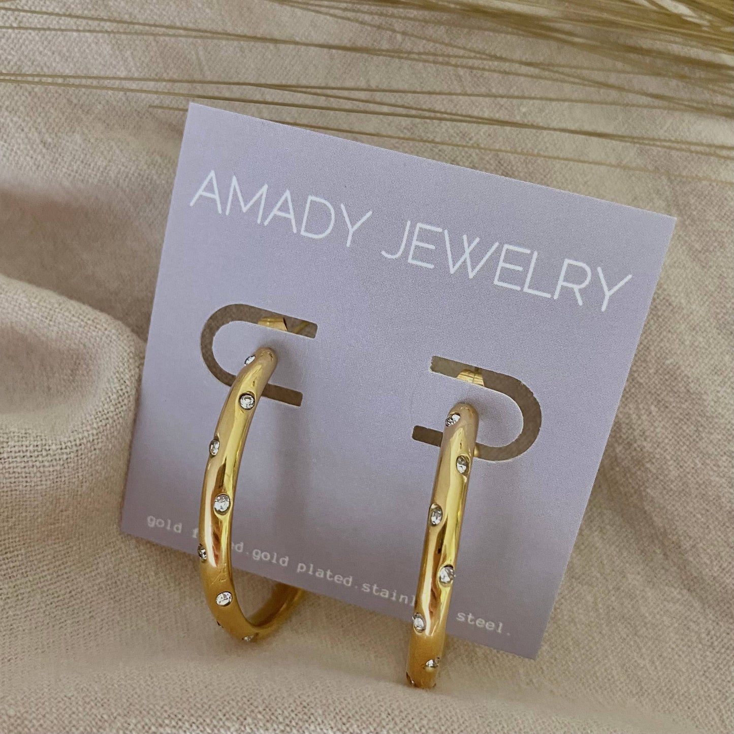 Clear Crystal Hoop Earrings 18k GP waterproof lightweight