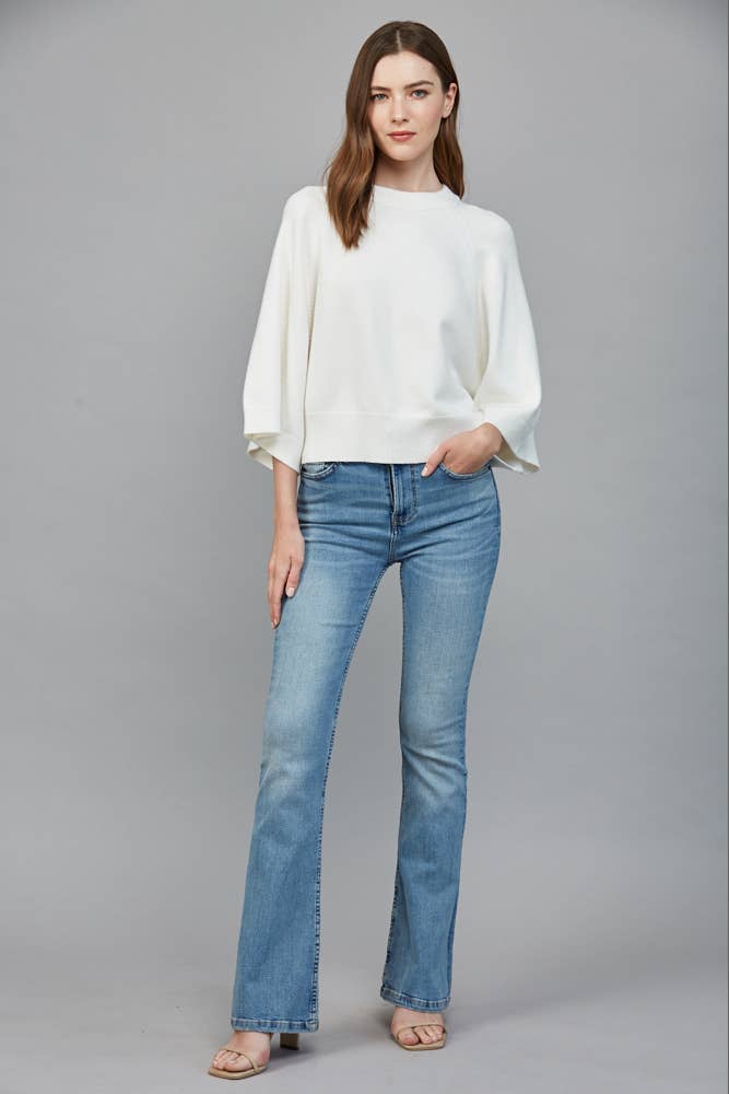 Raglan Sleeve Wide Cuff Crew Neck Sweater