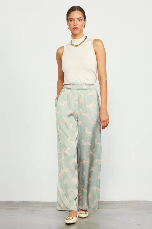 SKIES ARE BLUE - ANIMAL PRINT SATIN PANTS - 926 West