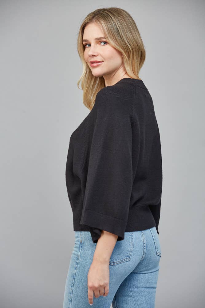 Raglan Sleeve Wide Cuff Crew Neck Sweater