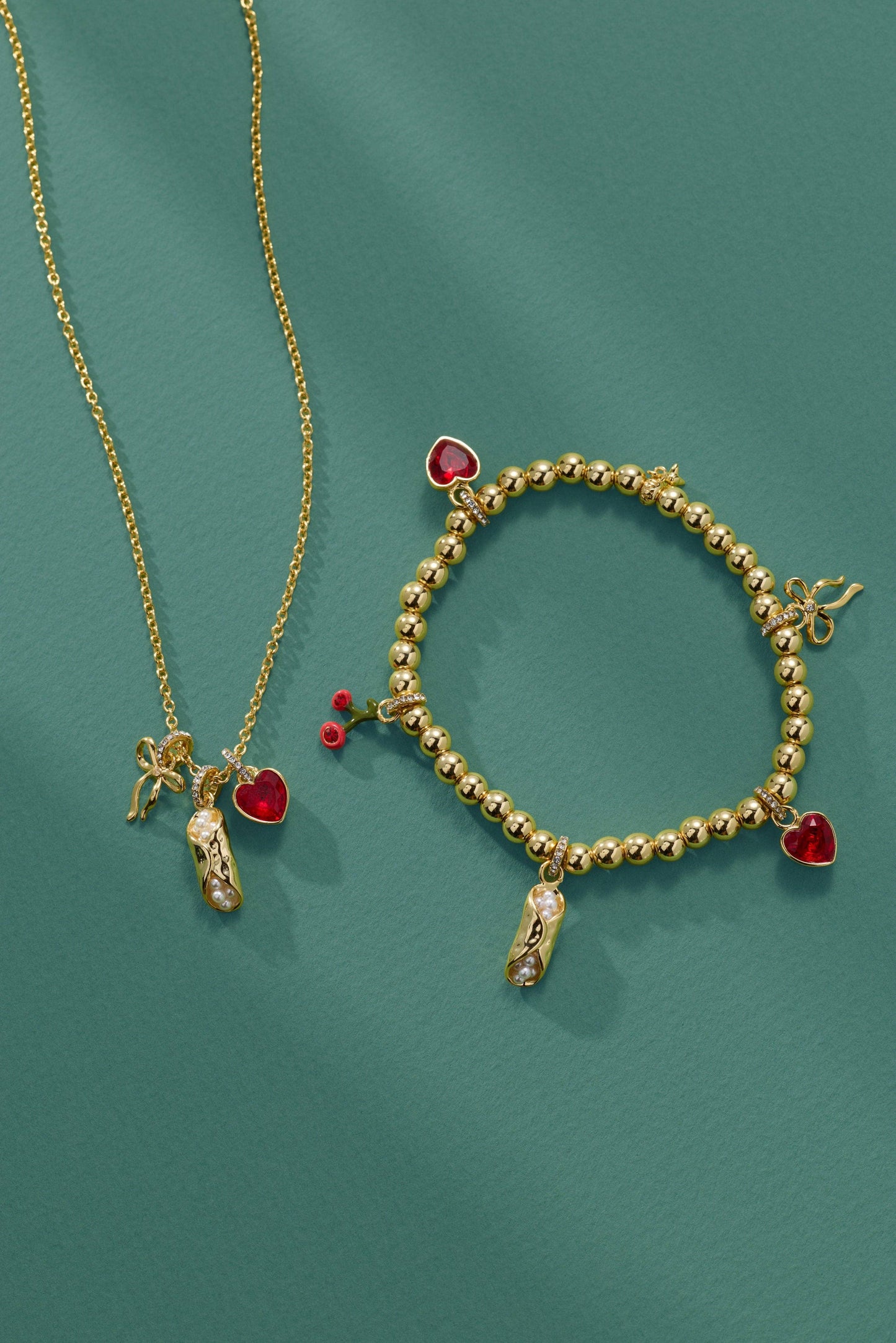 ALEX + ANI - 'There Cannoli Be You' Bow & Heart Beaded Charm Stretch Bracelet