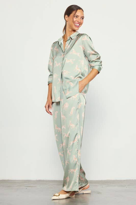 SKIES ARE BLUE - ANIMAL PRINT SATIN PANTS - 926 West