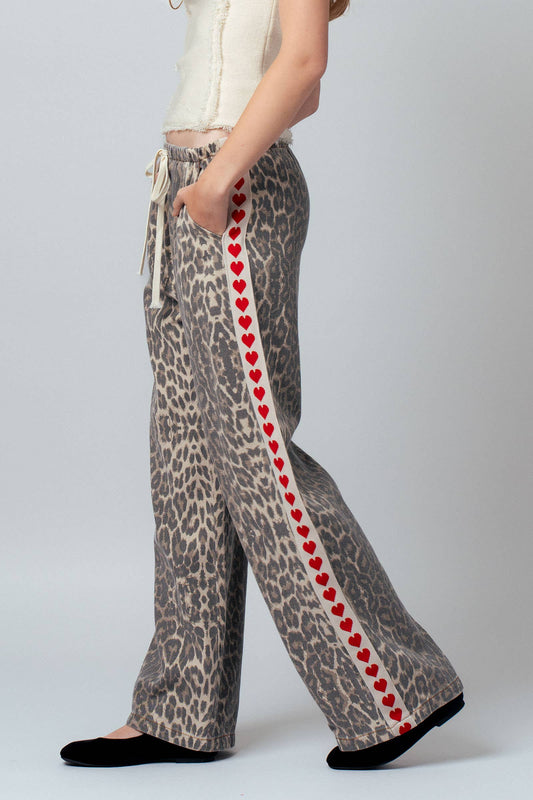 Leopard Print Heart Side Stripe Lounge Pants