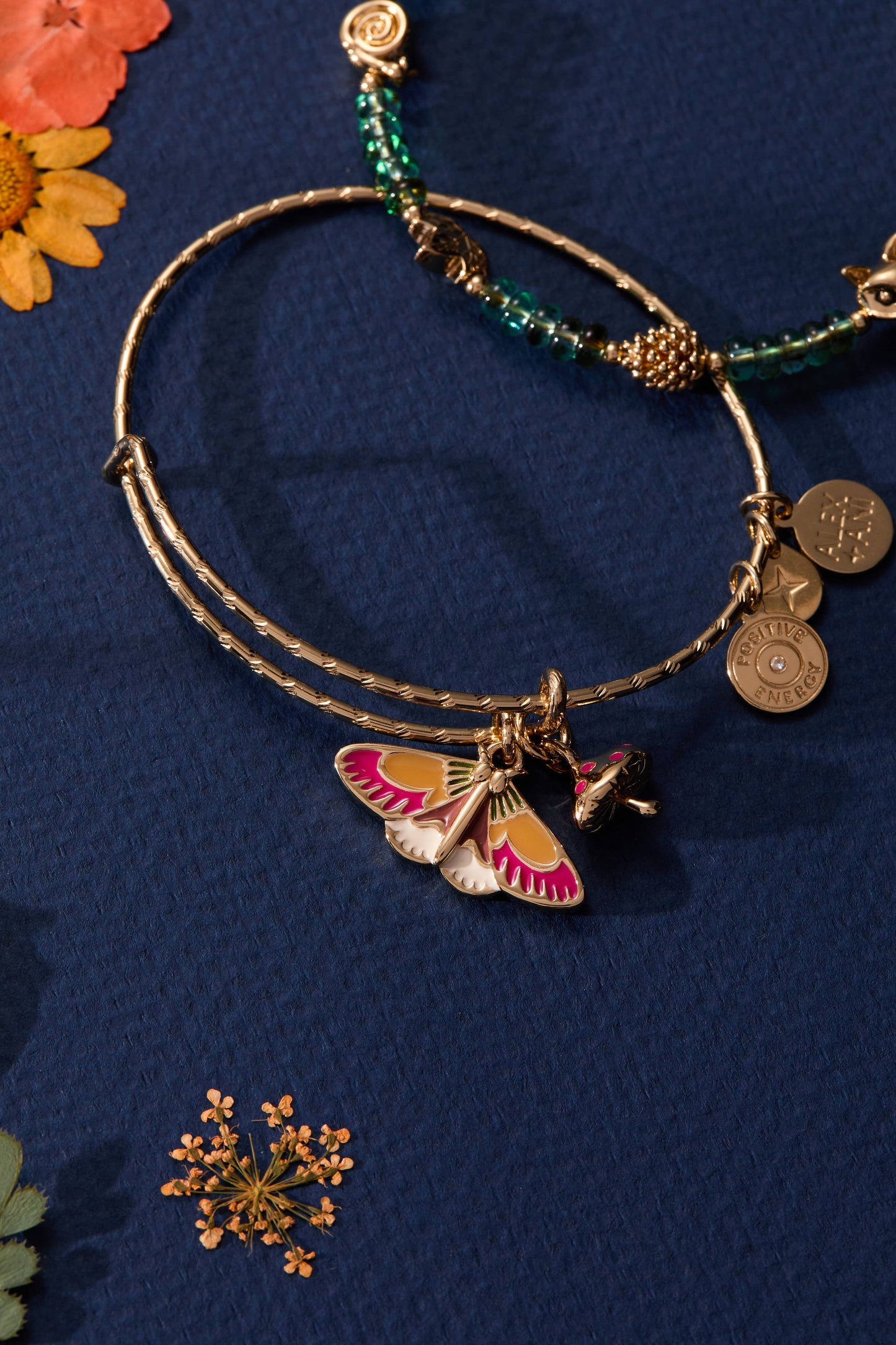 ALEX & ANI - Woodland Moth & Mushroom Duo Charm Bangle