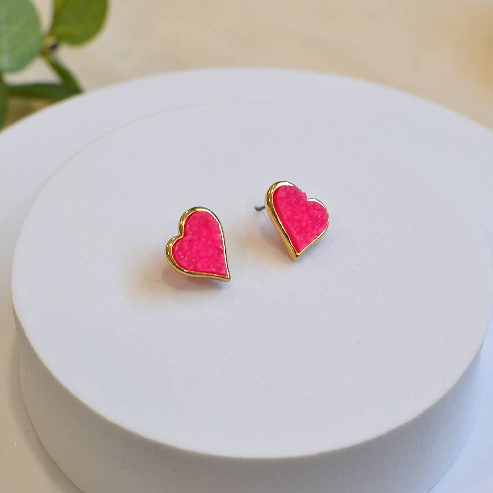 Uneven Resin Heart Druzy Button Stud Earrings StarryNYC