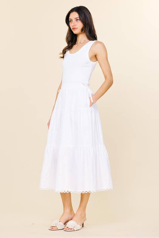 SKIES ARE BLUE -Sleeveless Knit Tank Poplin Skirt Dress - 926 West