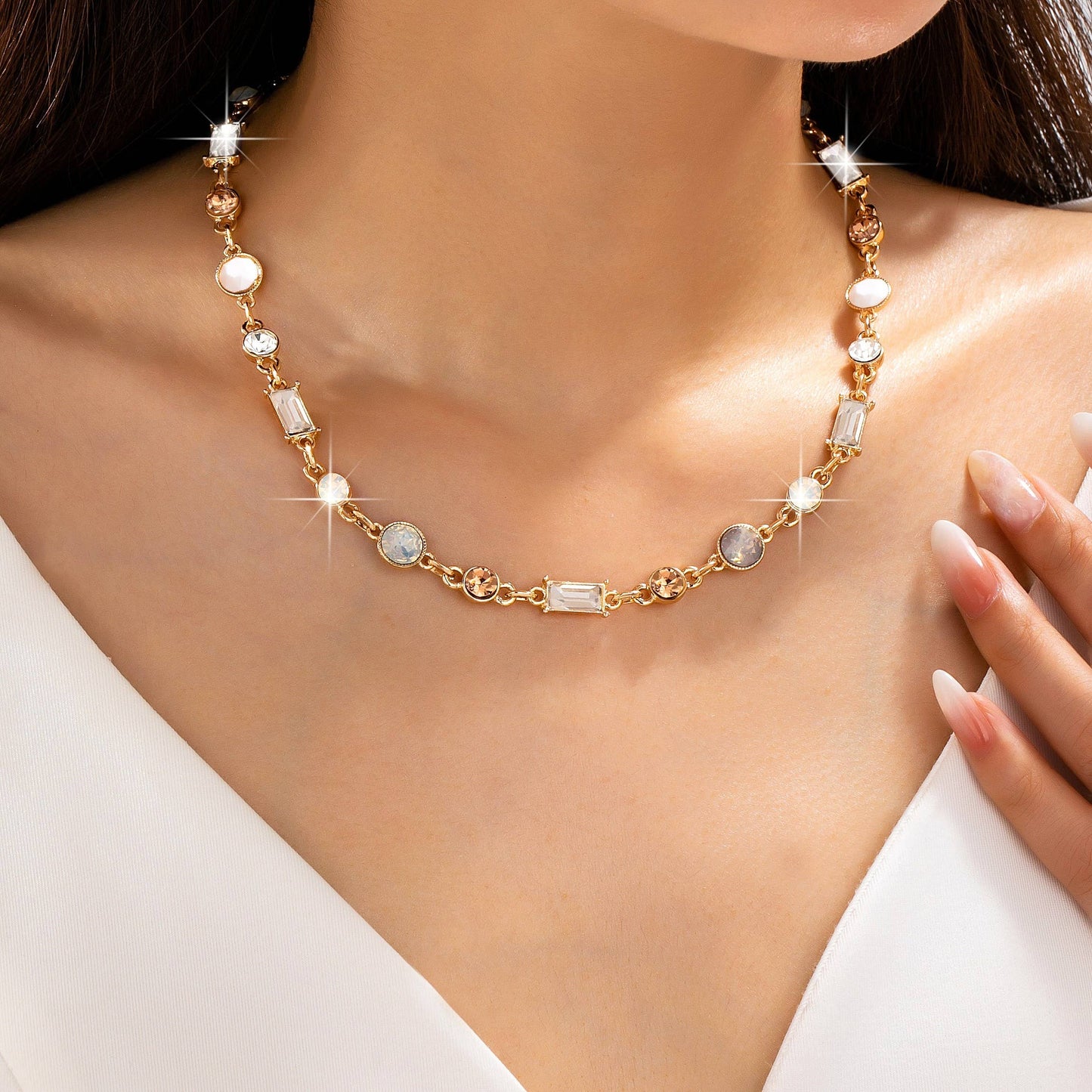 Mixed-Cut Crystal Station Statement Necklace