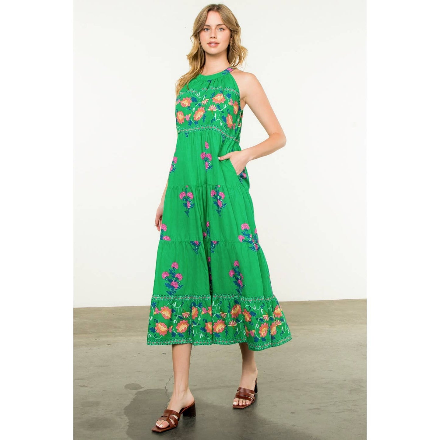 Halter Neck Floral Print Maxi Dress THML