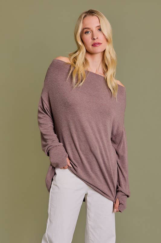 COWL NECK LONG SLEVEE OFF SHOULDER TOP GILLI