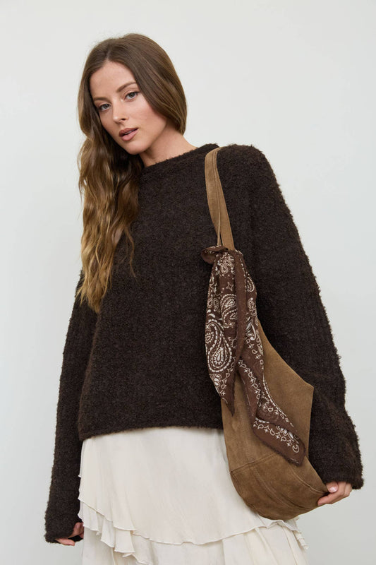 Blu Pepper Chocolate Brown Fuzzy Mock Neck Sweater