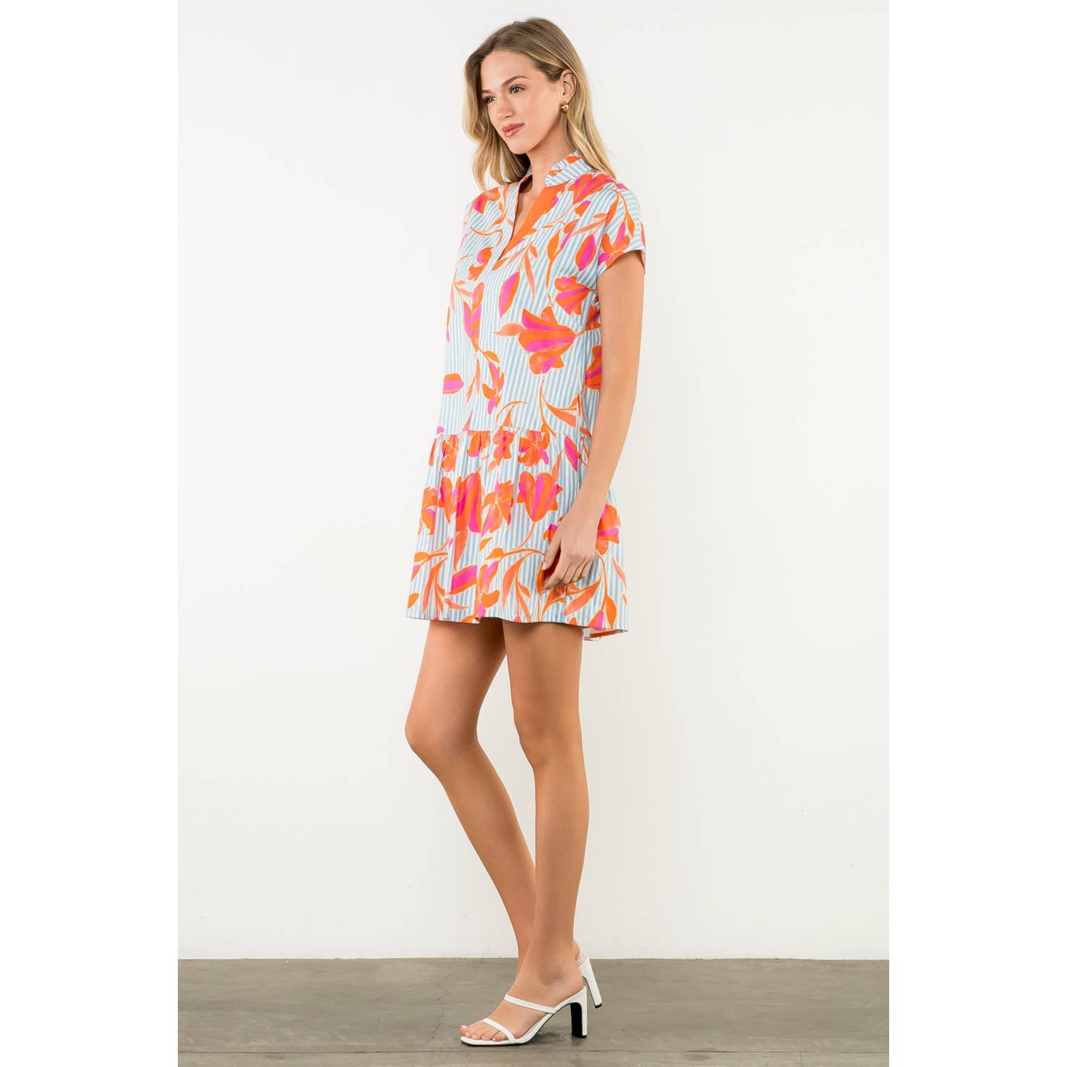 Short Sleeve Striped Floral Dress 926 WEST