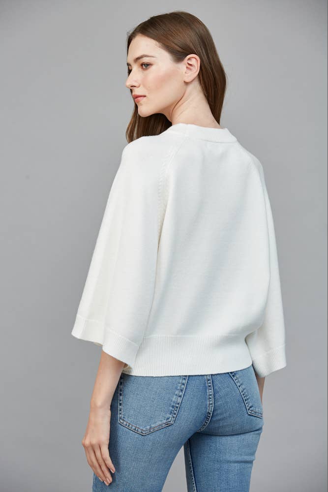 Raglan Sleeve Wide Cuff Crew Neck Sweater