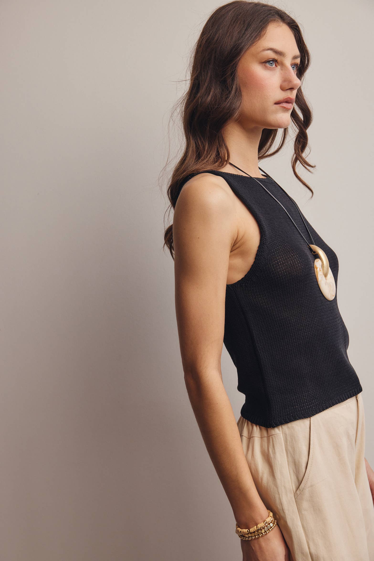 Forte Sleeveless Cotton Knit Tank Top - 926 West
