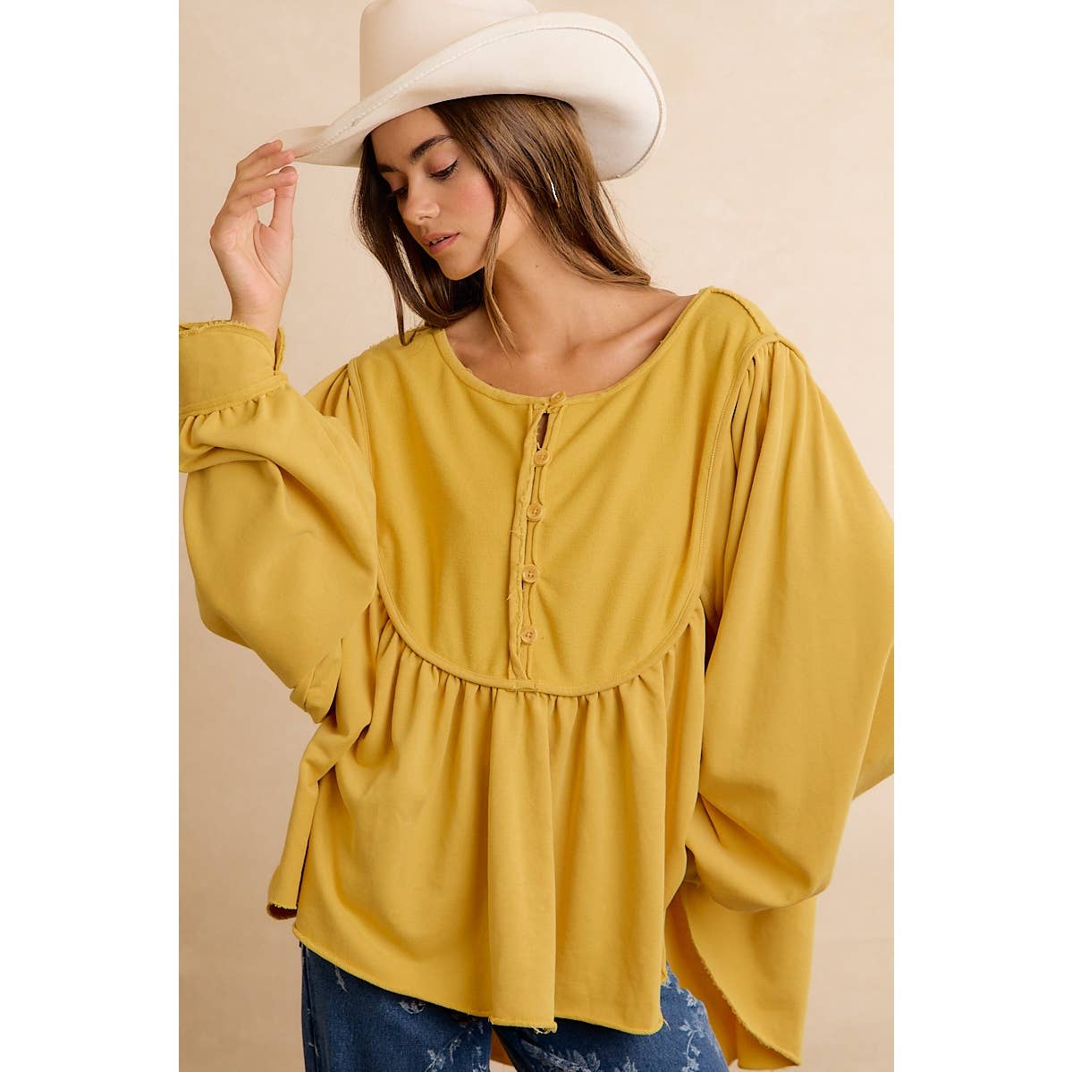 Vintage Mustard Peplum Sweatshirt
