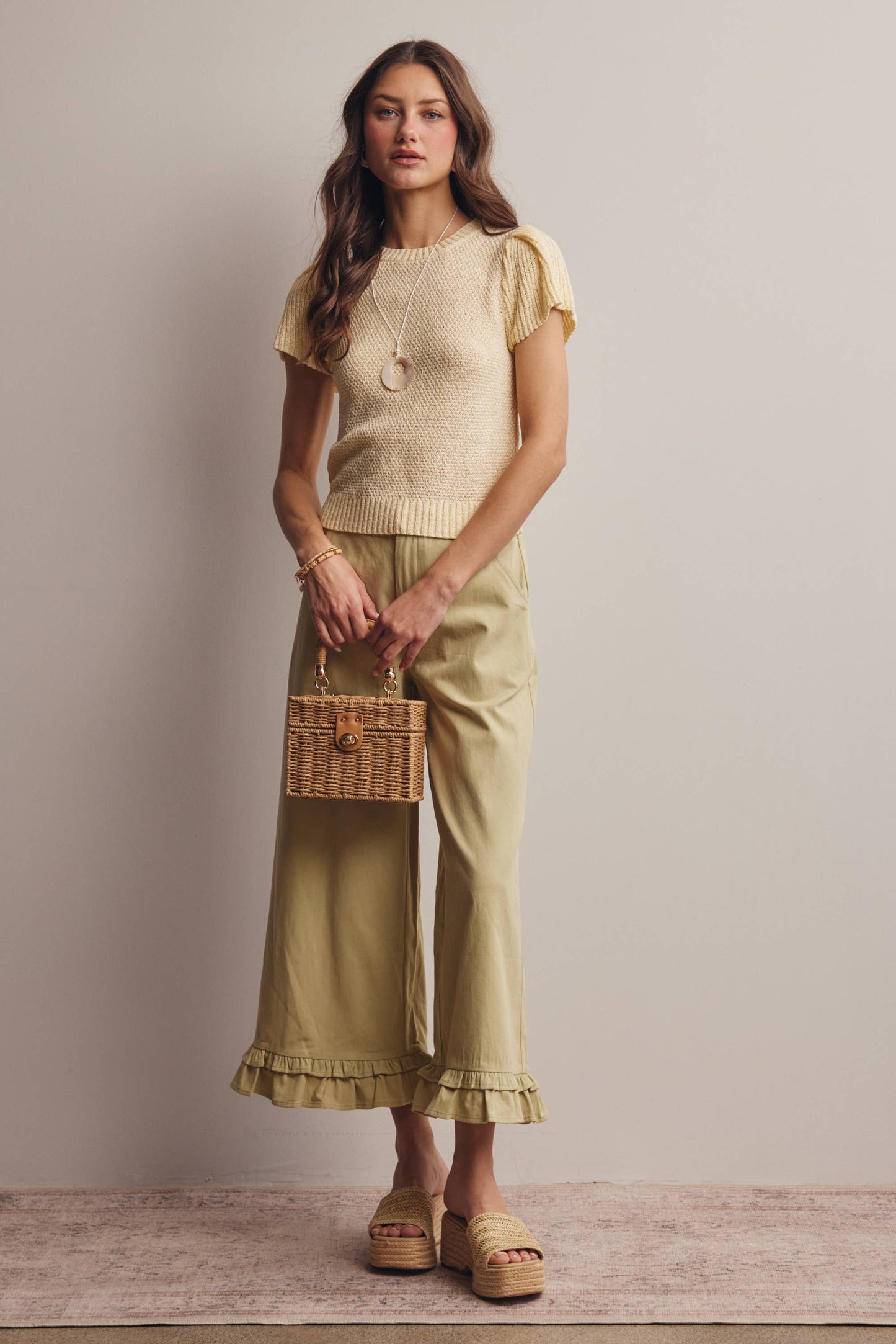 Forte - Ruffle Hem Wide-Leg Pants