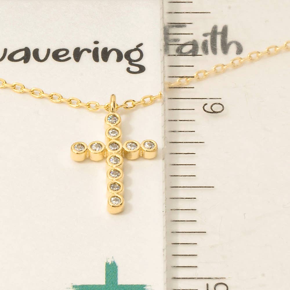 Gold Dipped Cz Pave Dainty Cross Pendant Necklace Fame Accessories