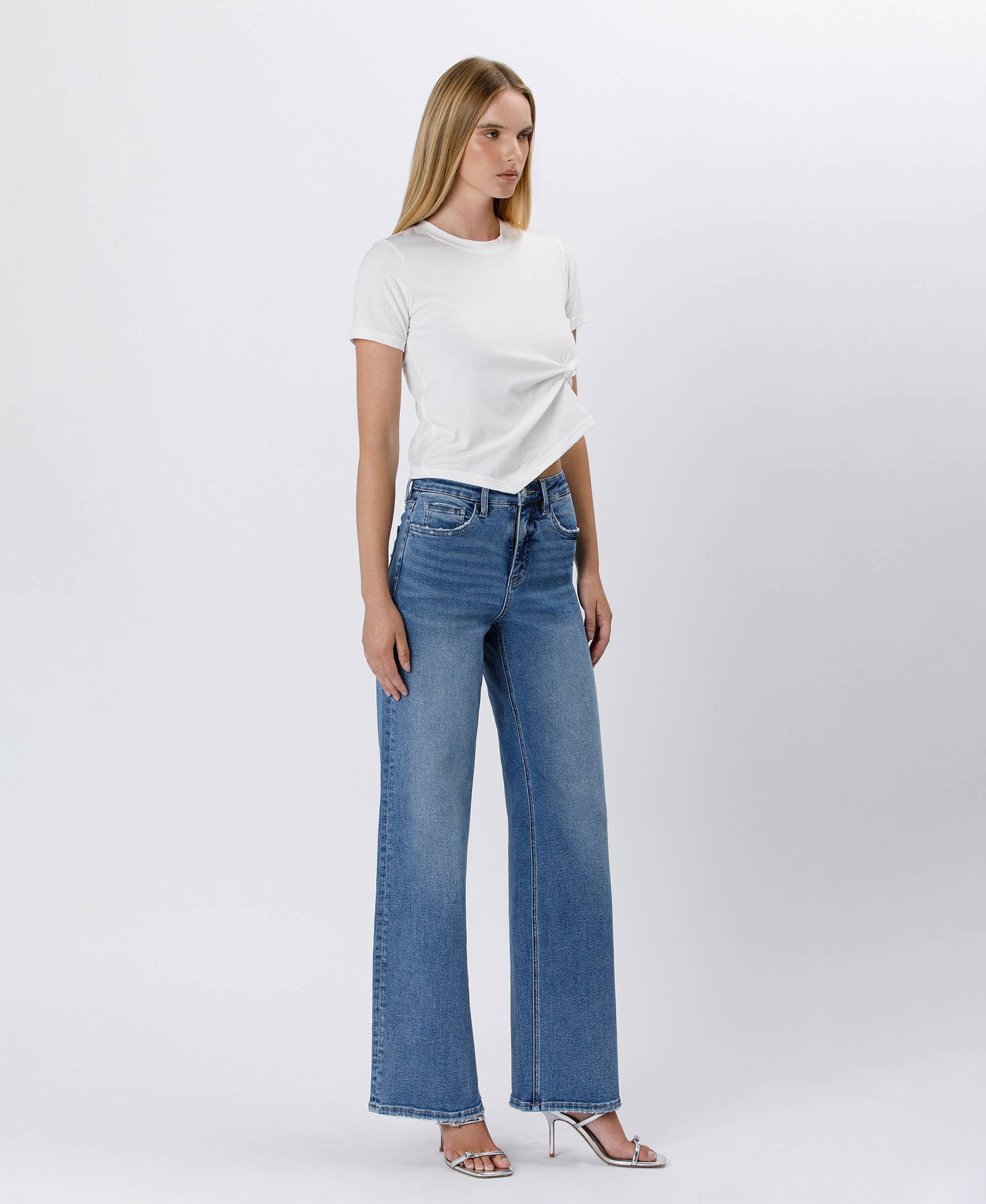TUMMY CONTROL SUPER HIGH RISE BAGGY WIDE JEANS LV1574 Lovervet by VERVET