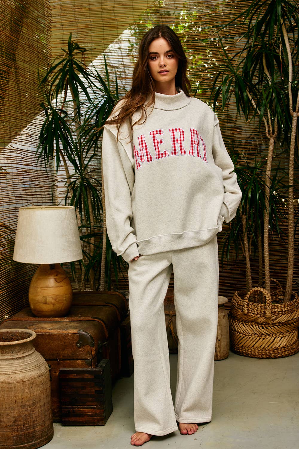 Merry Appliqué Varsity Mock Neck Sweatshirt