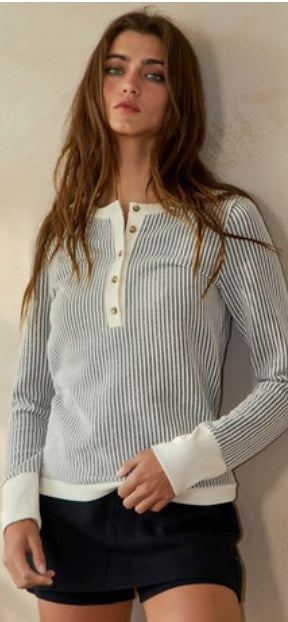 BUCKETLIST -Two Tone Ribbed Contrast Detail Henley Top 926 West