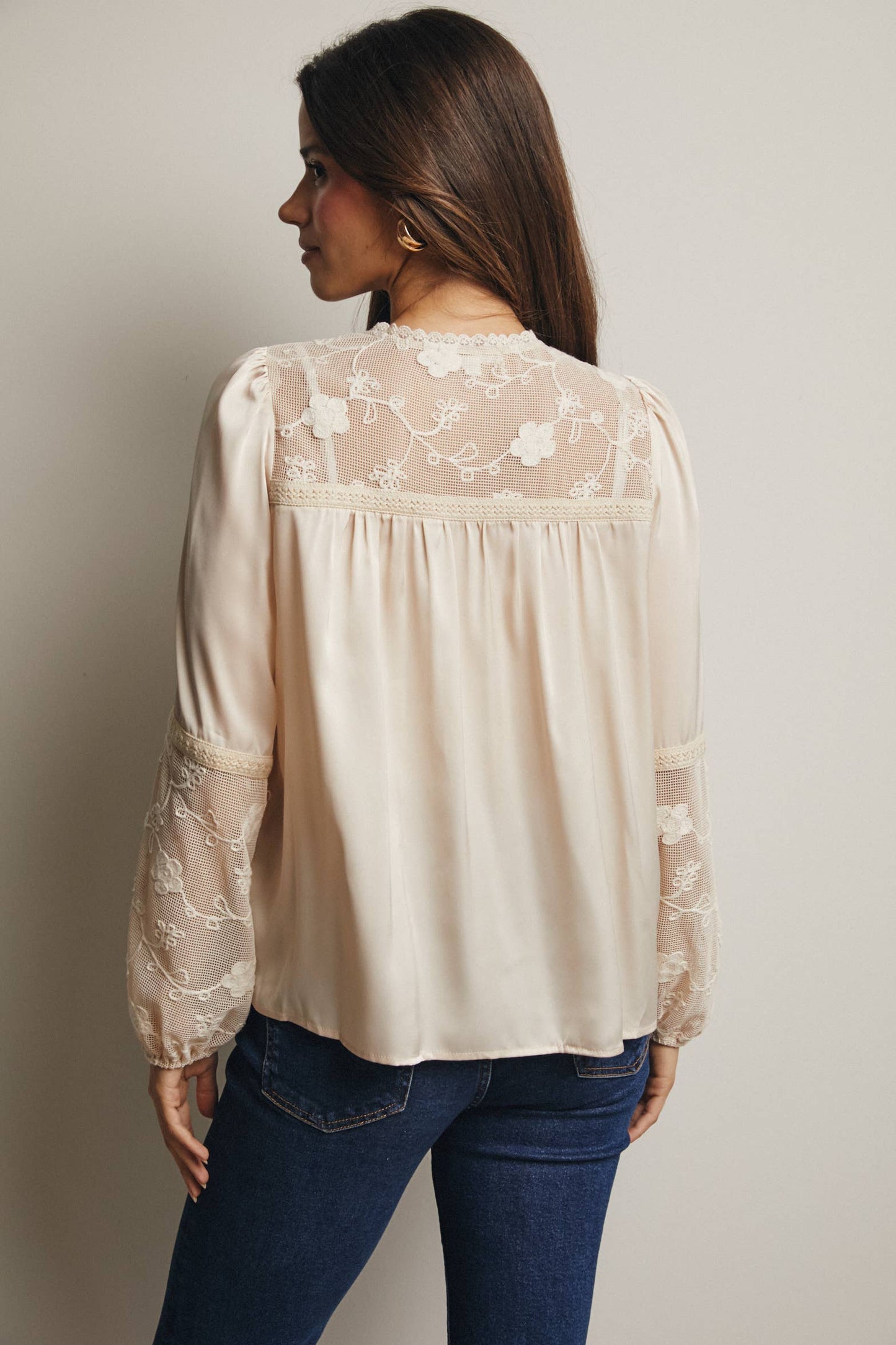 Embroidered Lace Tie-Front Blouse - 926 West