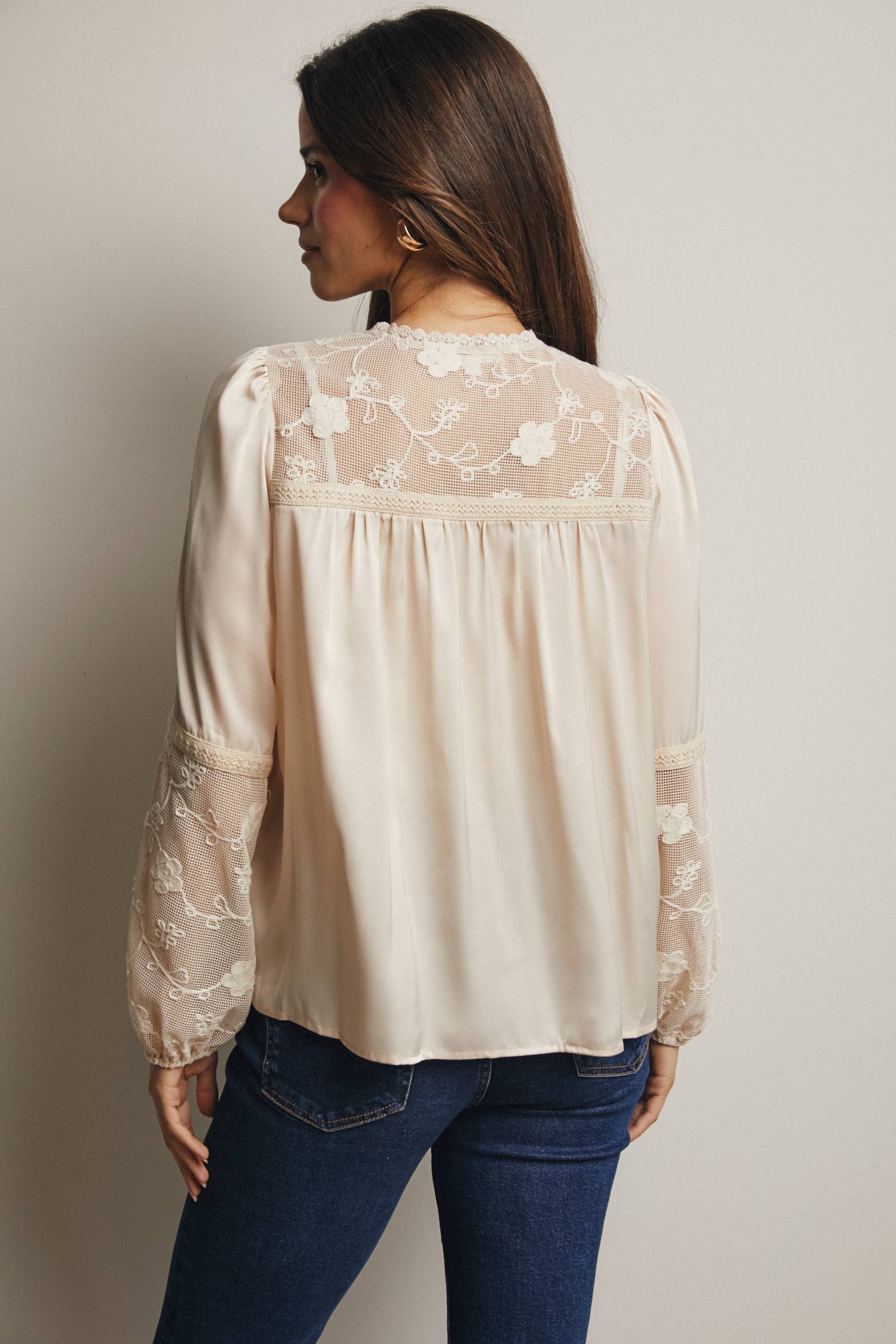 Embroidered Lace Tie-Front Blouse - 926 West